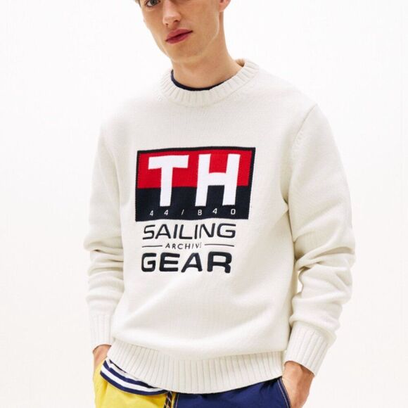 Tommy Jeans Hilfiger Sailing Logo Sweater Men's Medium White/Ecru NWT - Picture 1 of 6